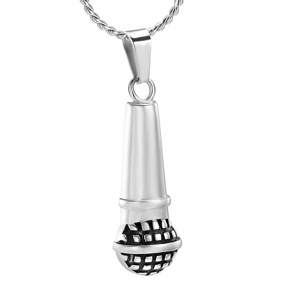 Cremation Necklace - Silver Microphone Cremation Urn Necklace