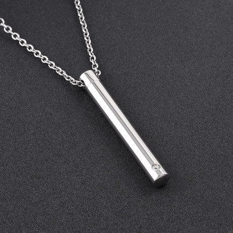 Cremation Necklace - Silver Minimalist Cremation Urn Necklace With Rhinestone Gem