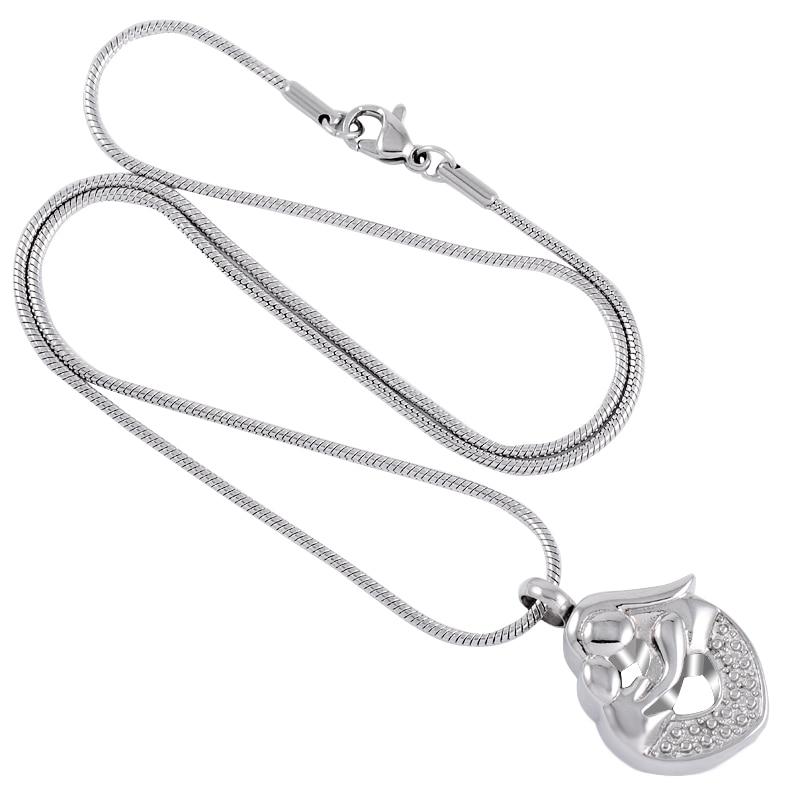 Cremation Necklace - Silver Mother & Child Heart Shaped Cremation Urn Necklace With Rhinestones