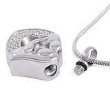 Cremation Necklace - Silver Mother & Child Heart Shaped Cremation Urn Necklace With Rhinestones