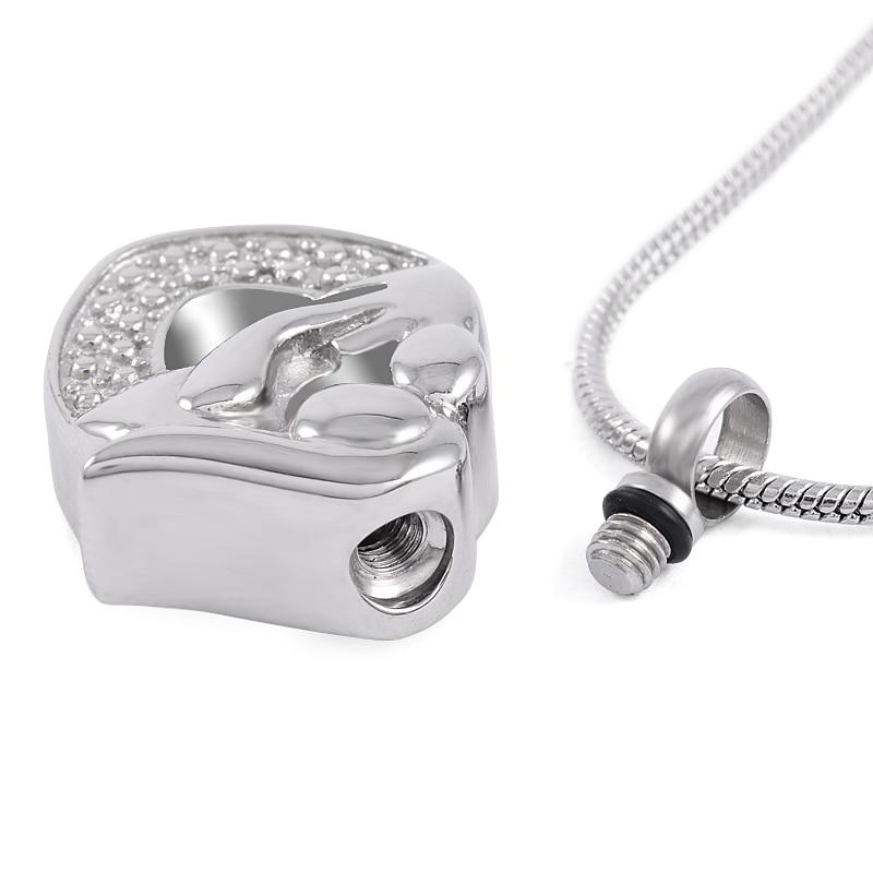 Cremation Necklace - Silver Mother & Child Heart Shaped Cremation Urn Necklace With Rhinestones