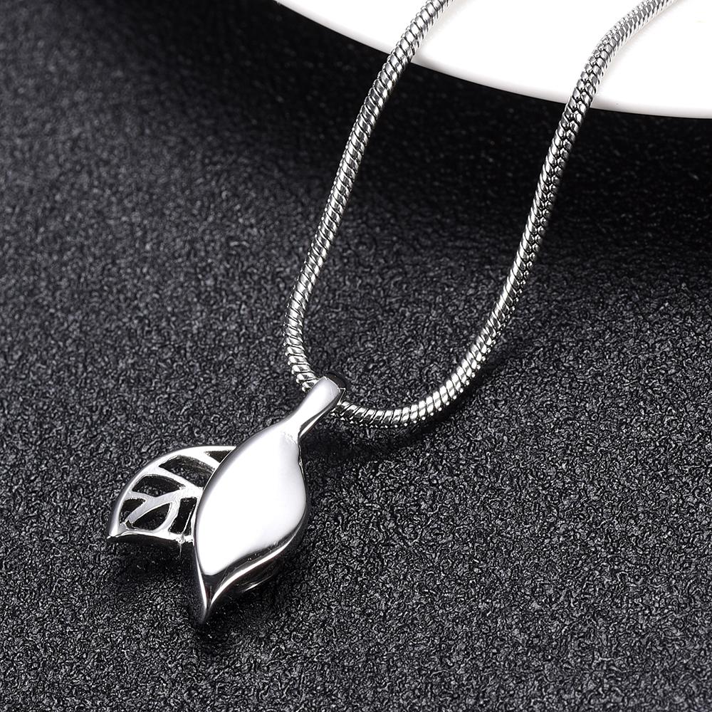 Cremation Necklace - Silver Olive Leaves Cremation Cremation Urn Necklace