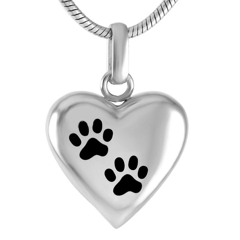 Cremation Necklace - Silver Paw Heart Shaped Cremation Urn Necklace