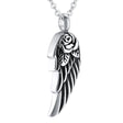 Cremation Necklace - Silver Rose & Angel Wing Cremation Urn Necklace