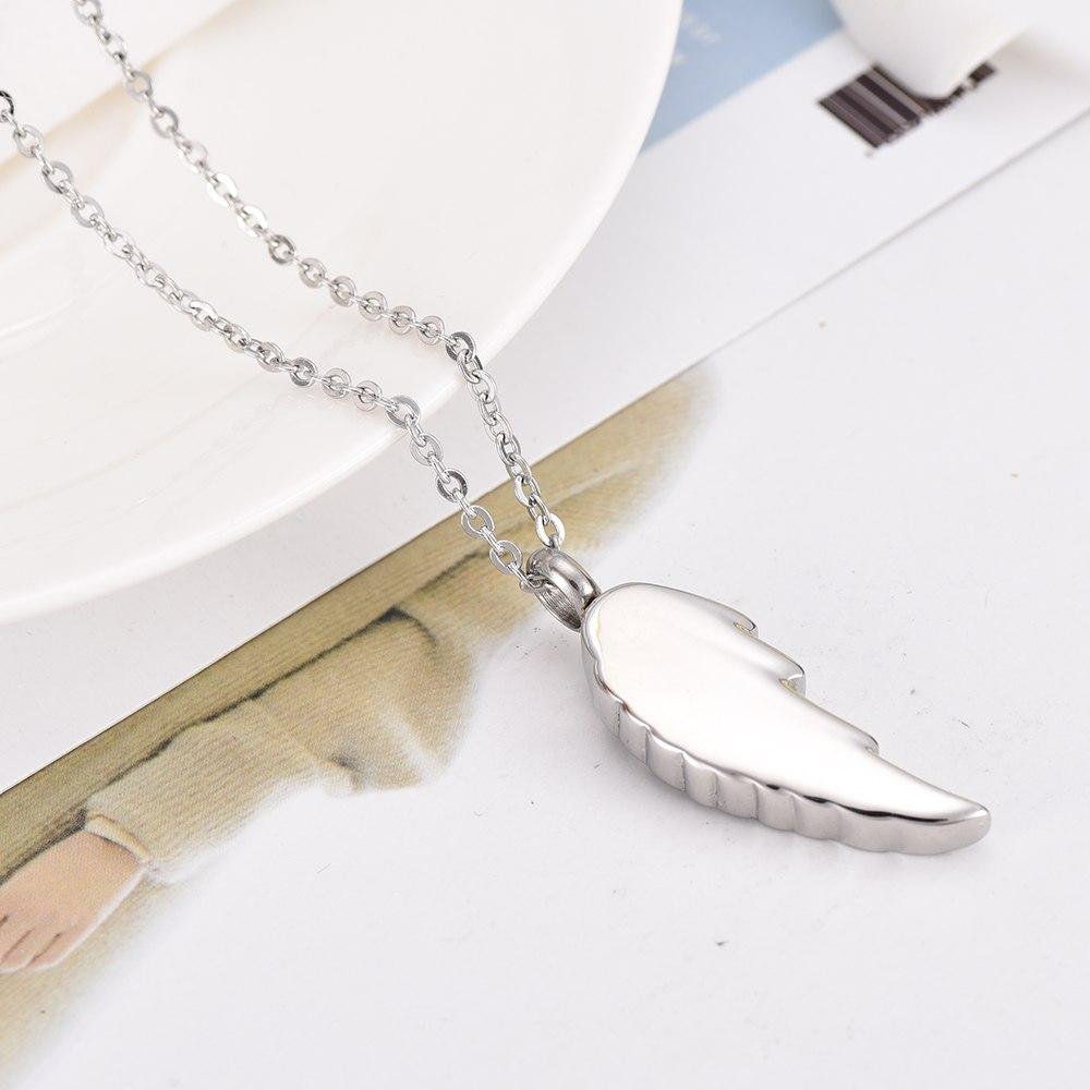 Cremation Necklace - Silver Rose & Angel Wing Cremation Urn Necklace