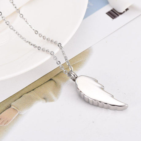 Cremation Necklace - Silver Rose & Angel Wing Cremation Urn Necklace