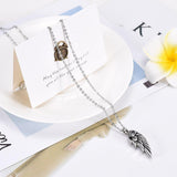 Cremation Necklace - Silver Rose & Angel Wing Cremation Urn Necklace