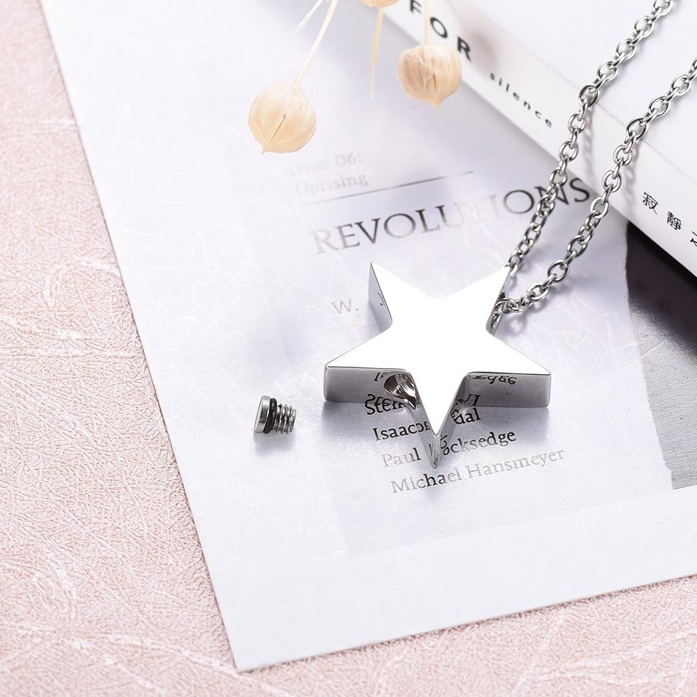Cremation Necklace - Silver Shining Star Shaped Cremation Urn Necklace