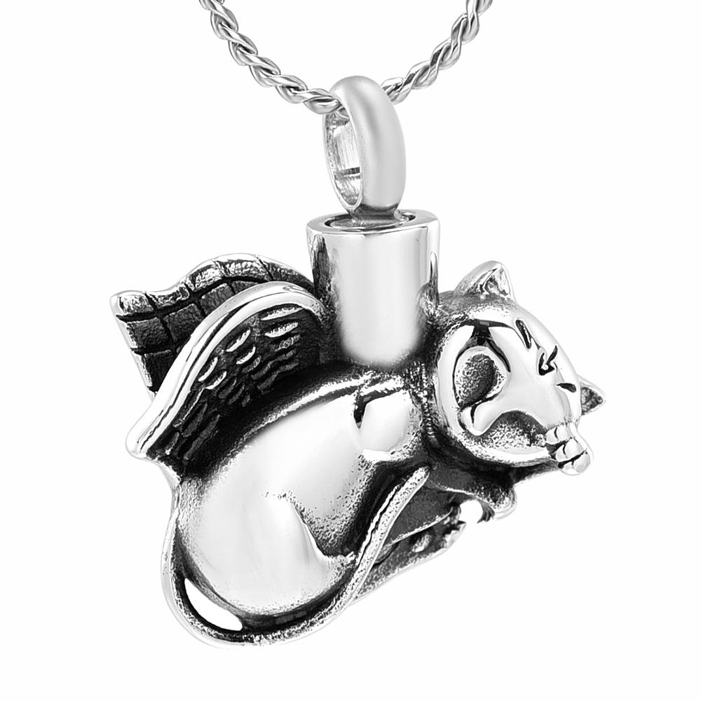 Cremation Necklace - Silver Sleeping Cat Angel Cremation Urn Necklace