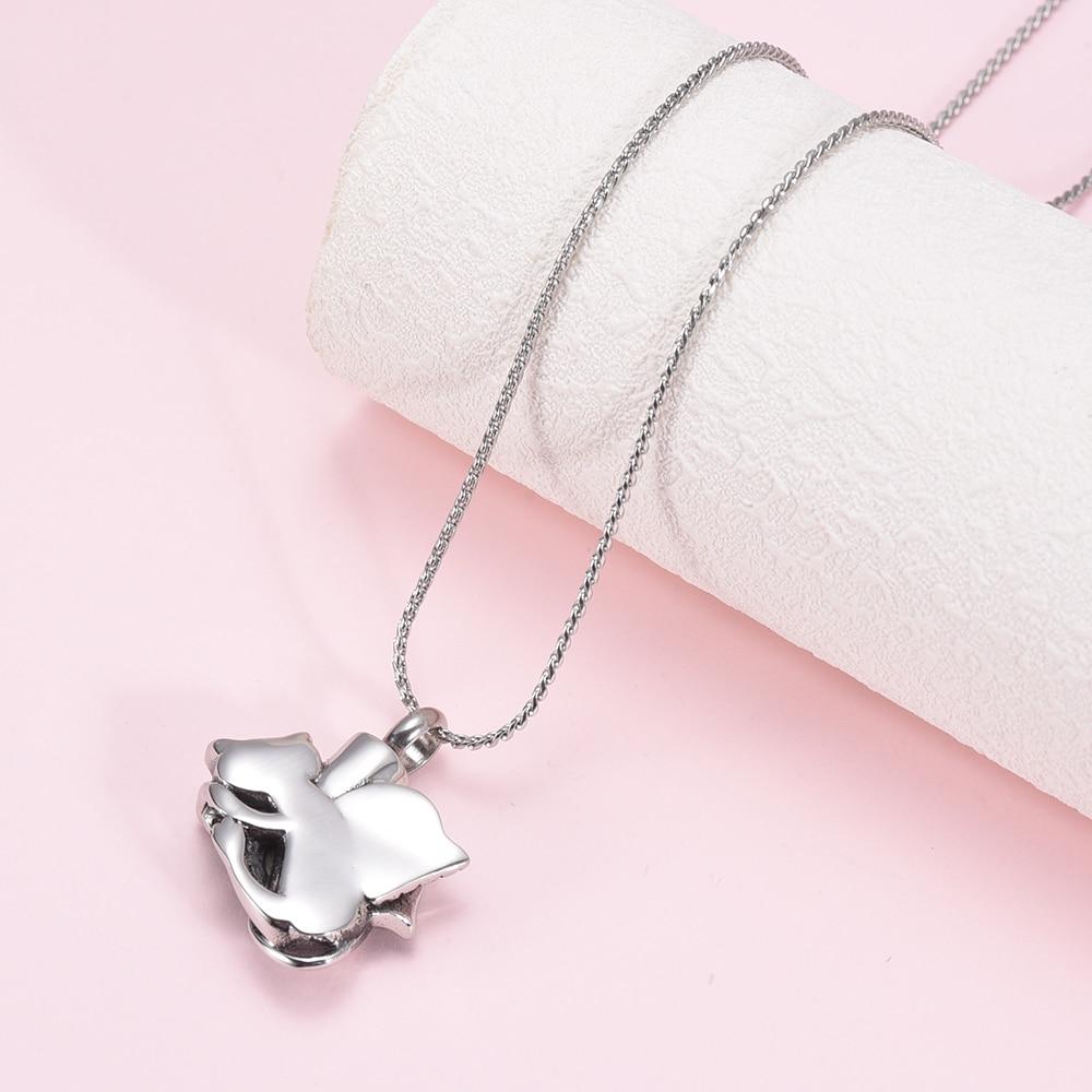 Cremation Necklace - Silver Sleeping Cat Angel Cremation Urn Necklace