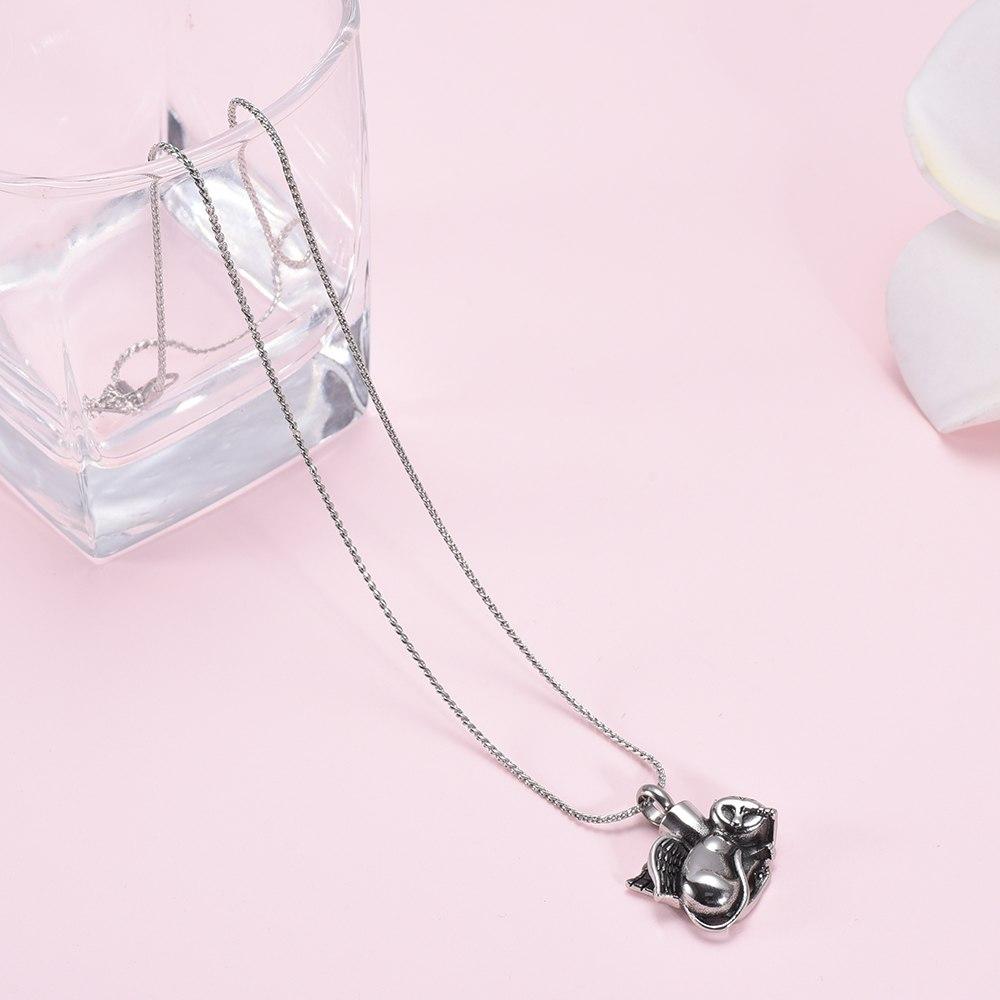 Cremation Necklace - Silver Sleeping Cat Angel Cremation Urn Necklace