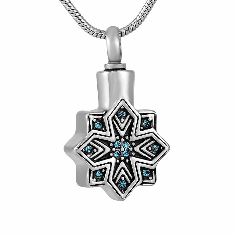Cremation Necklace - Silver Snowflake Cremation Urn Necklace With Rhinestones