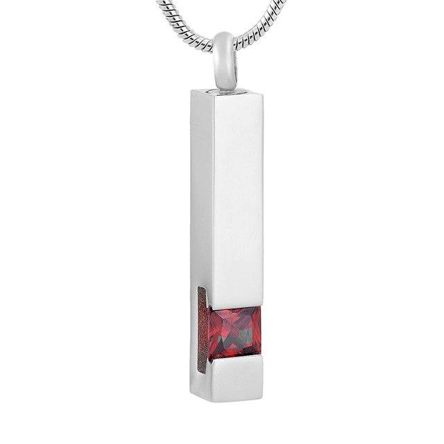 Cremation Necklace - Silver Square Column With Rhinestone Cremation Urn Necklace