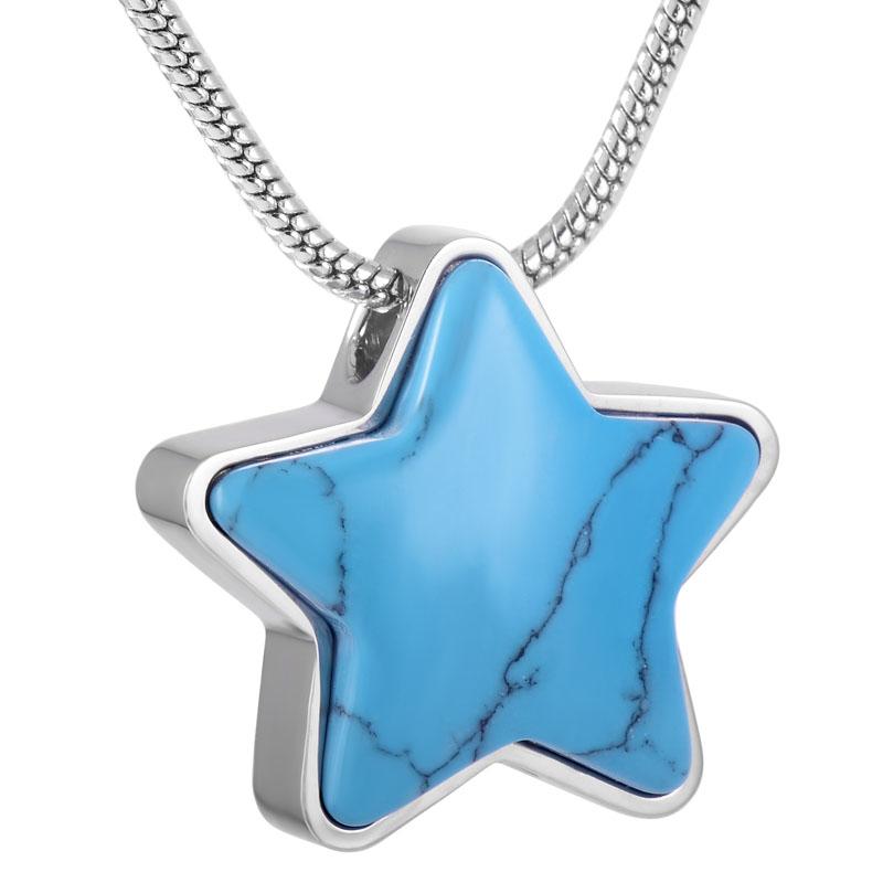 Cremation Necklace - Silver Star With Turquoise Cremation Urn Necklace