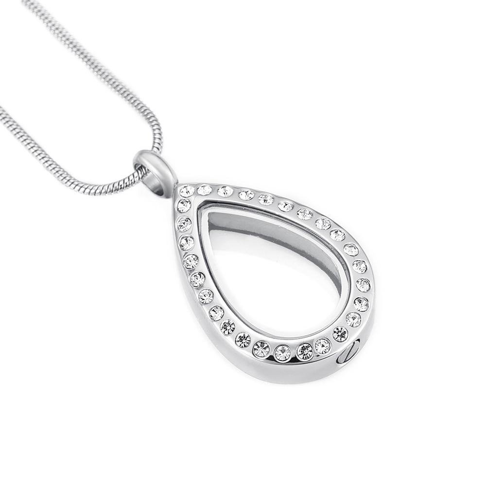 Cremation Necklace - Silver Teardrop With Rhinestones Cremation Urn Necklace