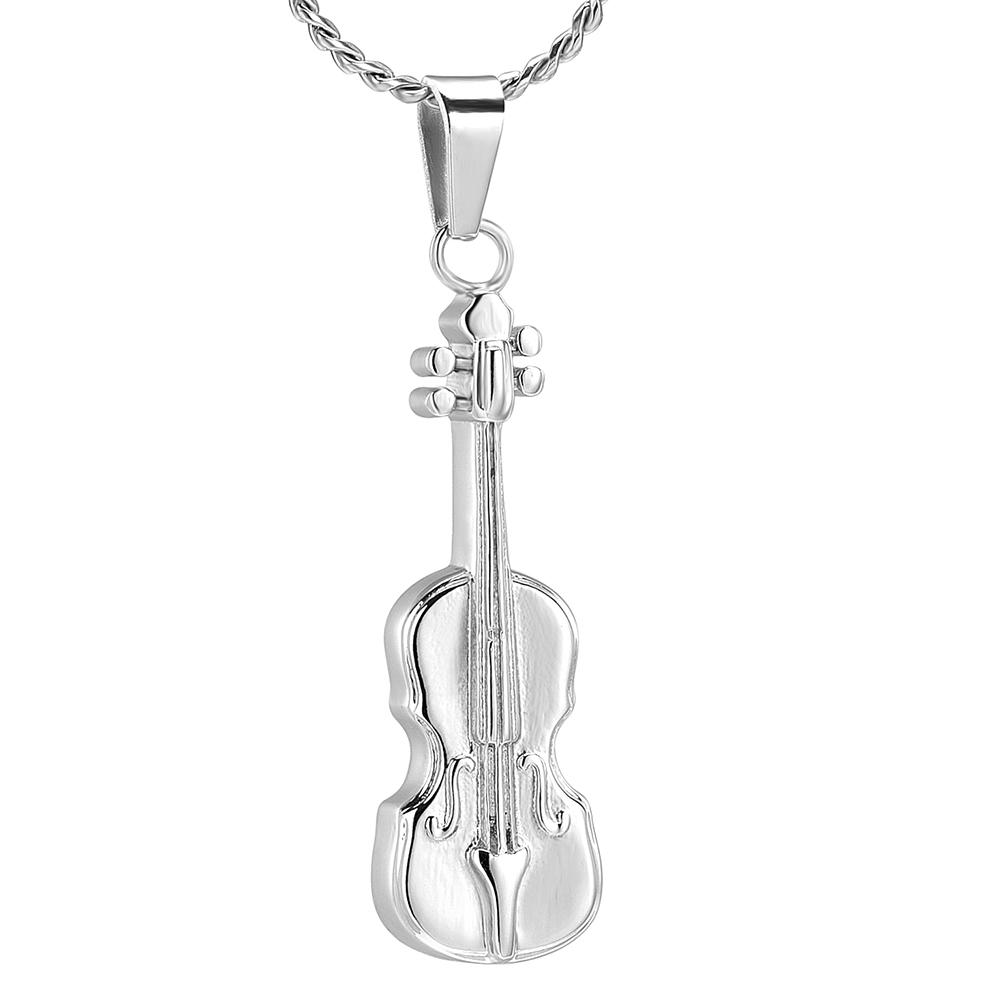 Cremation Necklace - Silver Violin Cremation Urn Necklace