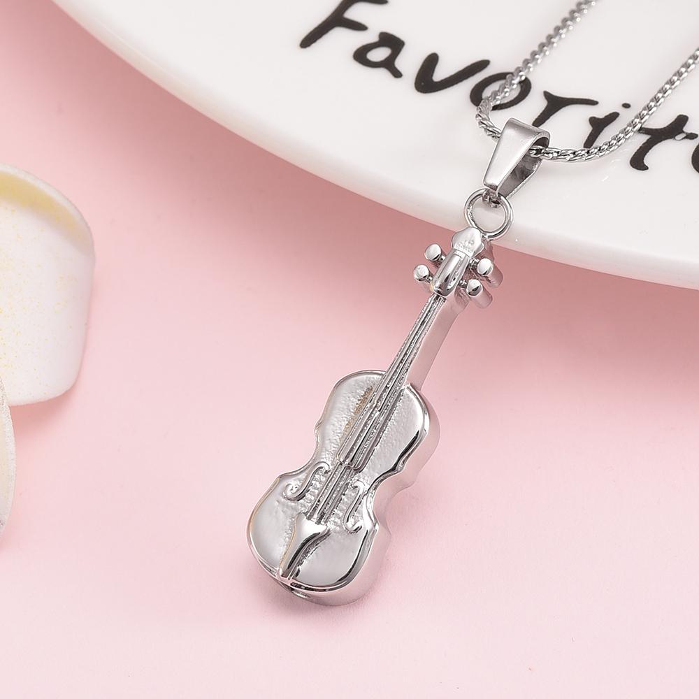 Cremation Necklace - Silver Violin Cremation Urn Necklace