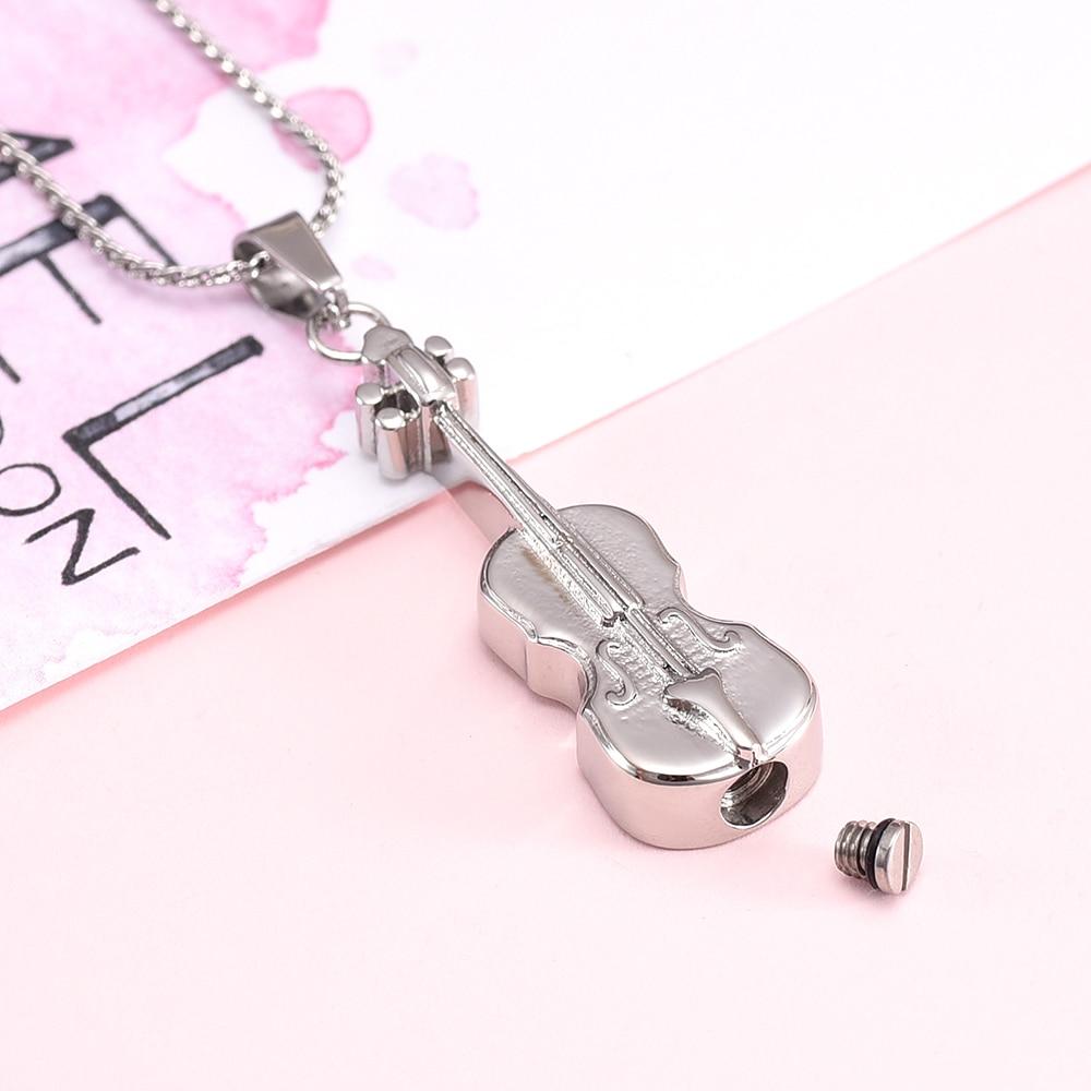 Cremation Necklace - Silver Violin Cremation Urn Necklace