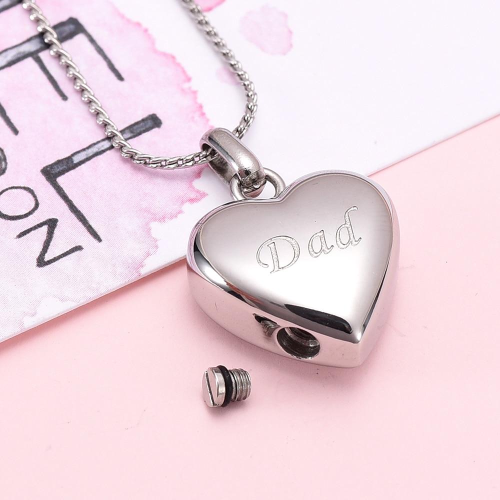 Cremation Necklace - Simple Heart Cremation Urn Necklace Etched With Dad