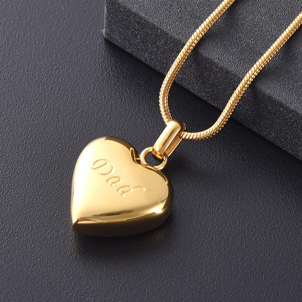 Cremation Necklace - Simple Heart Cremation Urn Necklace Etched With Dad