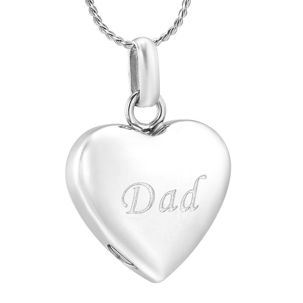 Cremation Necklace - Simple Heart Cremation Urn Necklace Etched With Dad