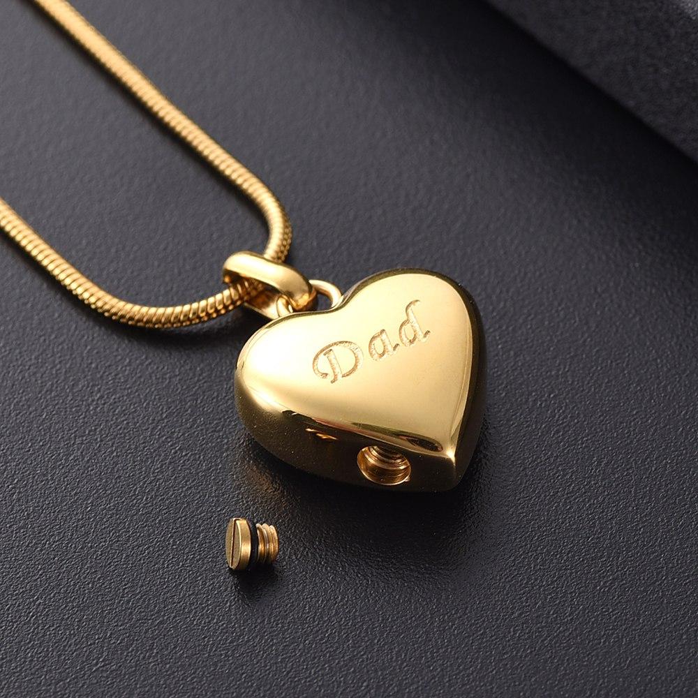 Cremation Necklace - Simple Heart Cremation Urn Necklace Etched With Dad