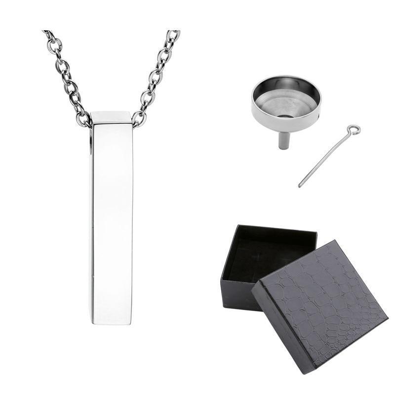 Cremation Necklace - Simple Silver Column Cremation Urn Pendant Necklace