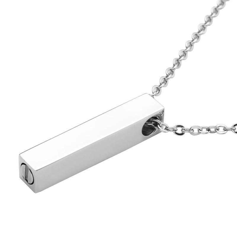 Cremation Necklace - Simple Silver Column Cremation Urn Pendant Necklace