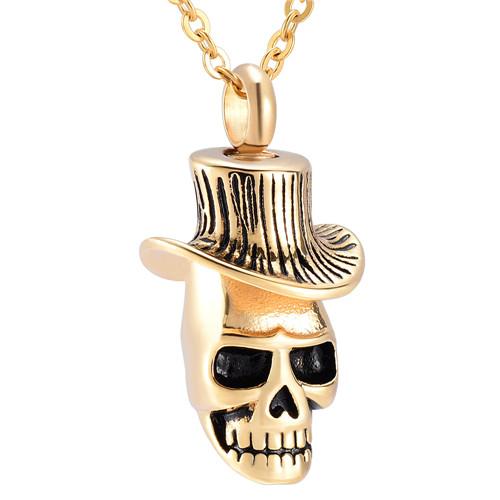Cremation Necklace - Skull With Top Hat Cremation Urn Necklace