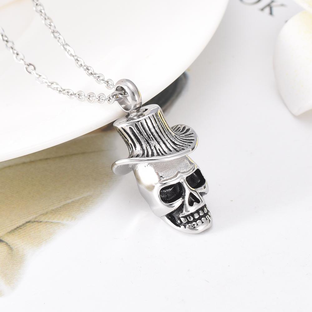 Cremation Necklace - Skull With Top Hat Cremation Urn Necklace