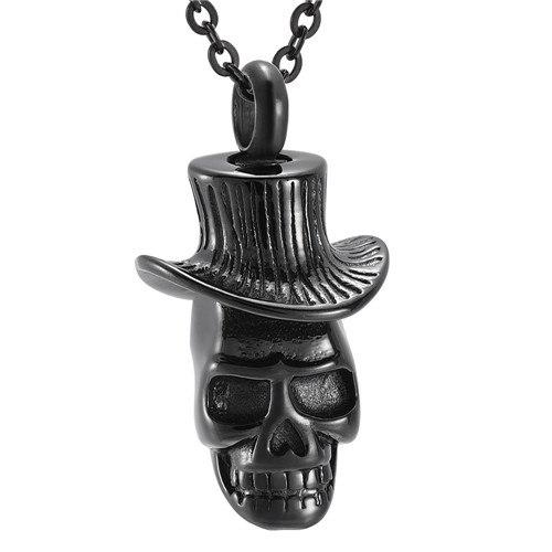Cremation Necklace - Skull With Top Hat Cremation Urn Necklace