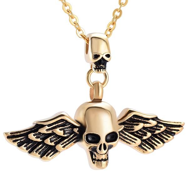 Cremation Necklace - Skull With Wings Cremation Urn Necklace