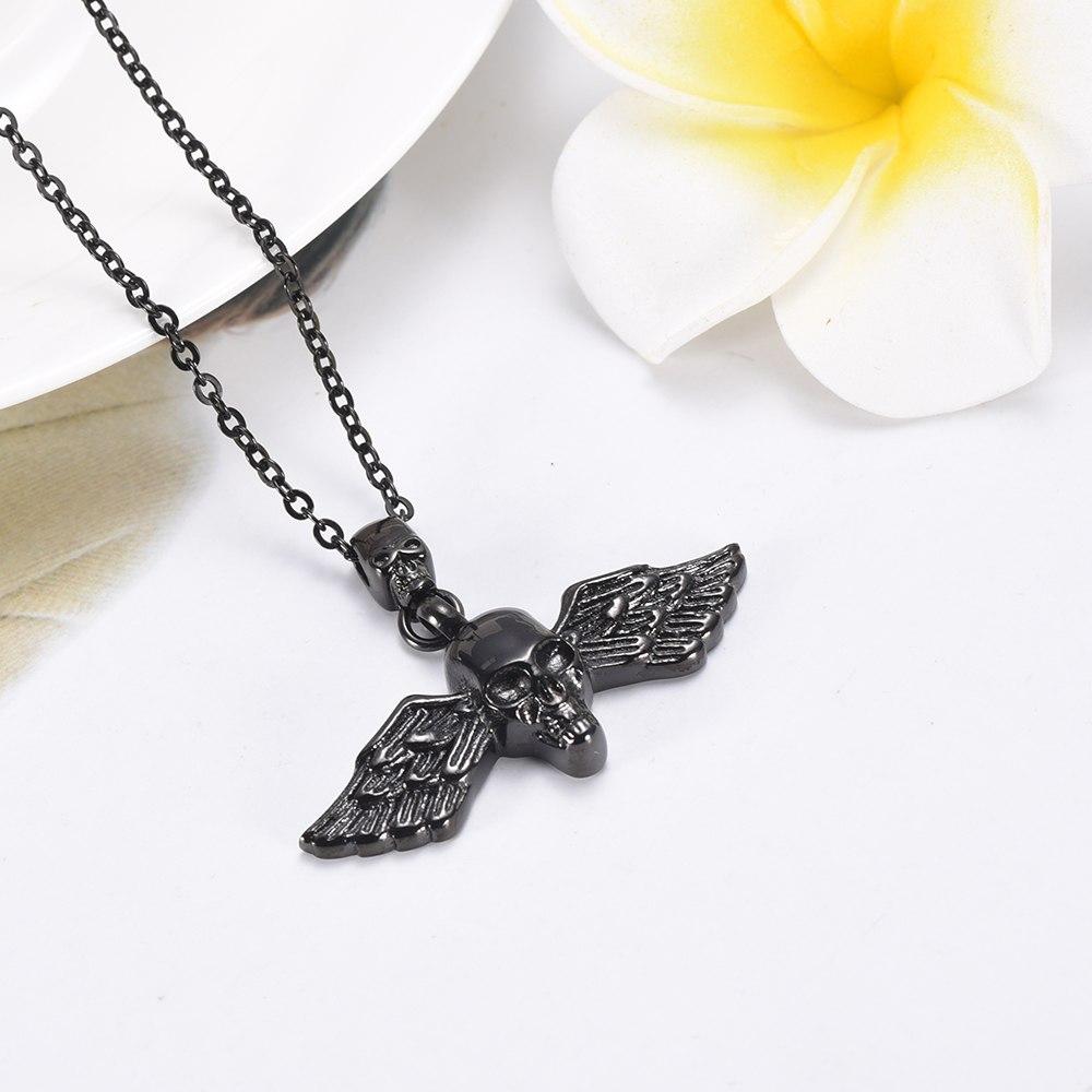 Cremation Necklace - Skull With Wings Cremation Urn Necklace