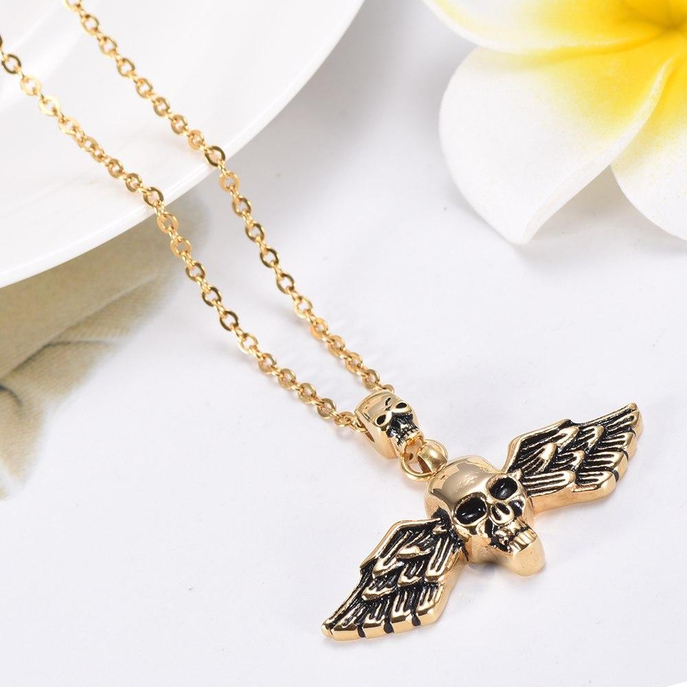 Cremation Necklace - Skull With Wings Cremation Urn Necklace