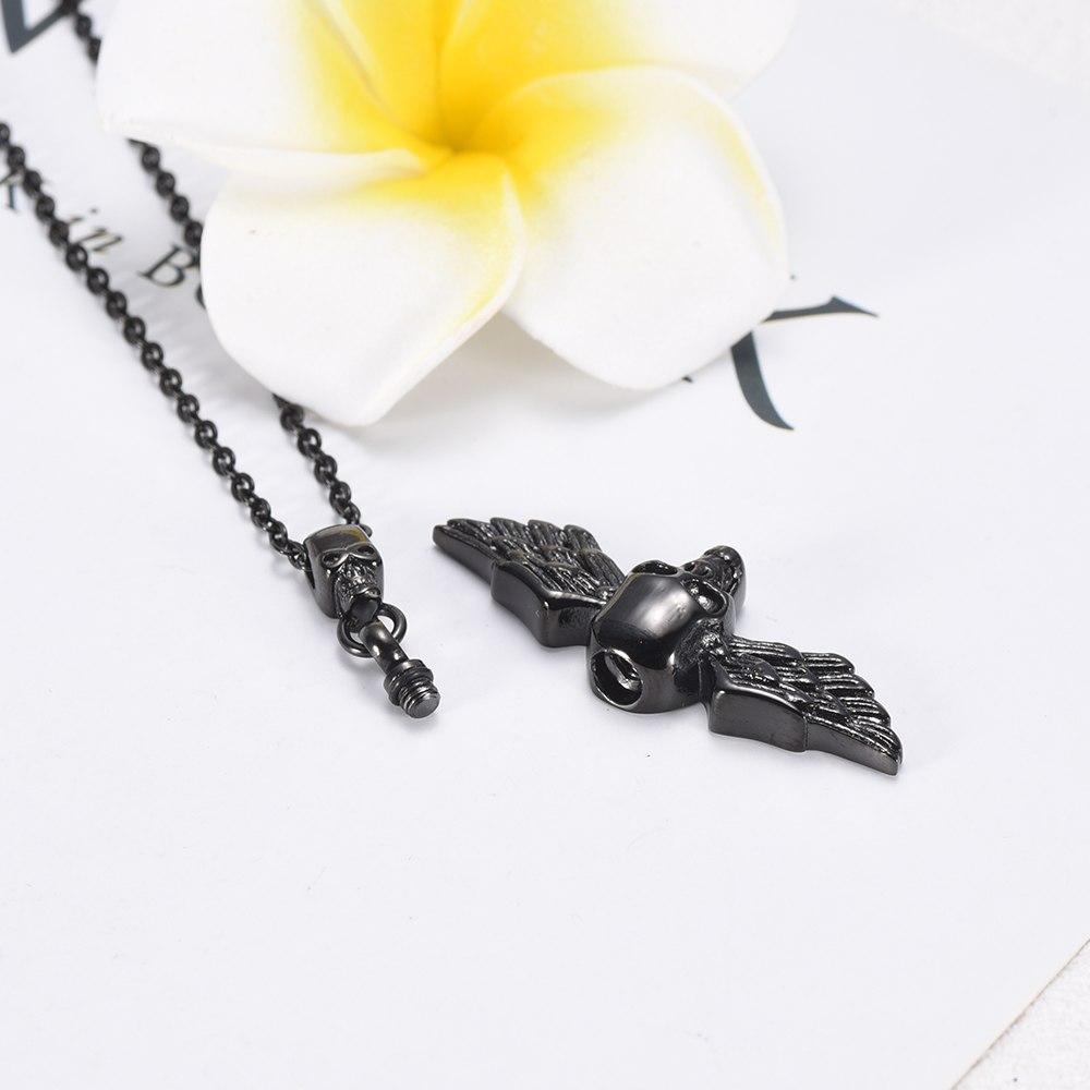 Cremation Necklace - Skull With Wings Cremation Urn Necklace