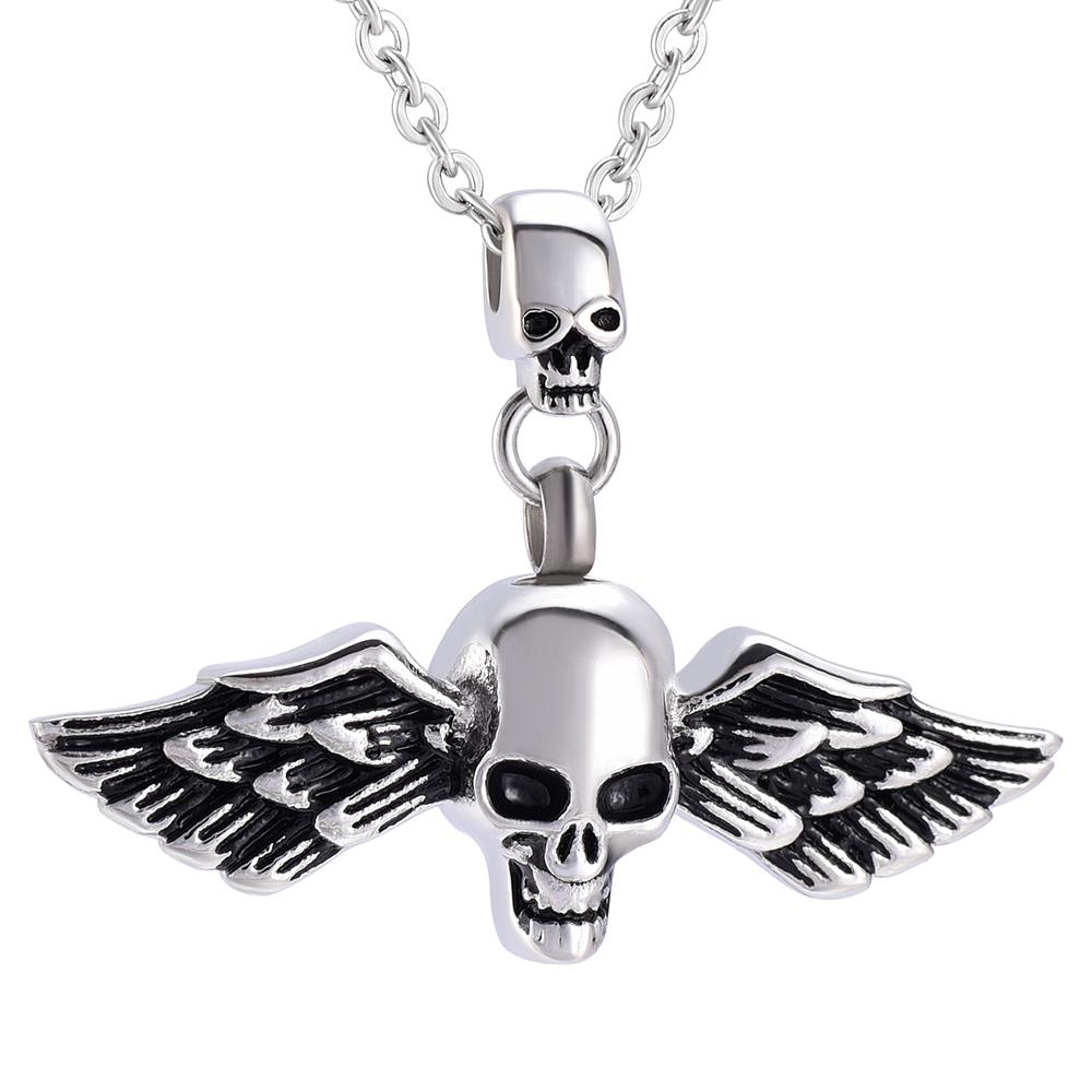 Cremation Necklace - Skull With Wings Cremation Urn Necklace
