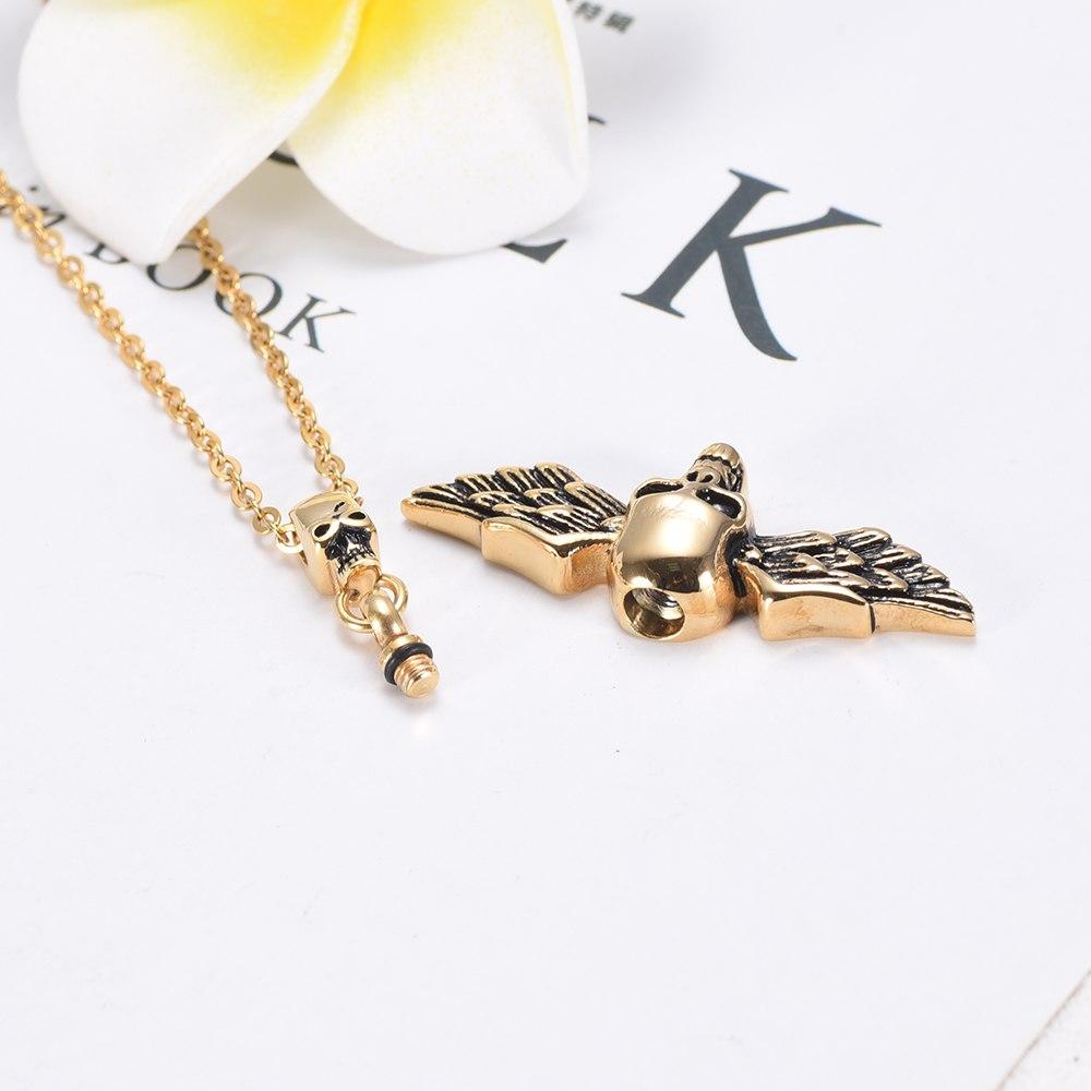 Cremation Necklace - Skull With Wings Cremation Urn Necklace