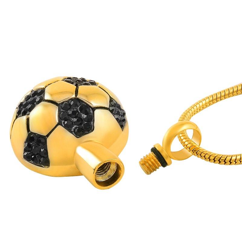 Cremation Necklace - Soccer Ball Style Cremation Urn Necklace With Black Rhinestones
