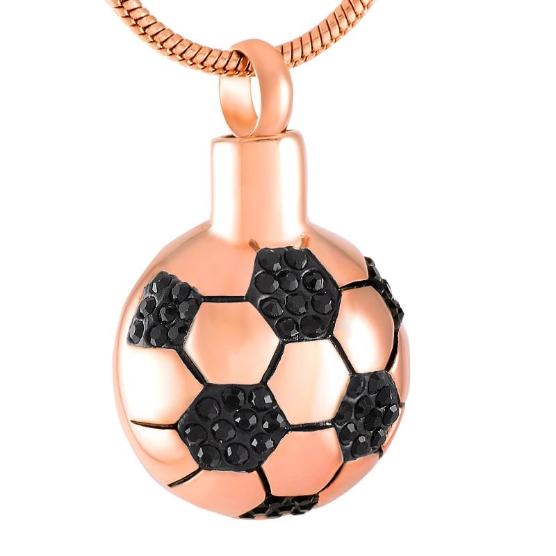 Cremation Necklace - Soccer Ball Style Cremation Urn Necklace With Black Rhinestones