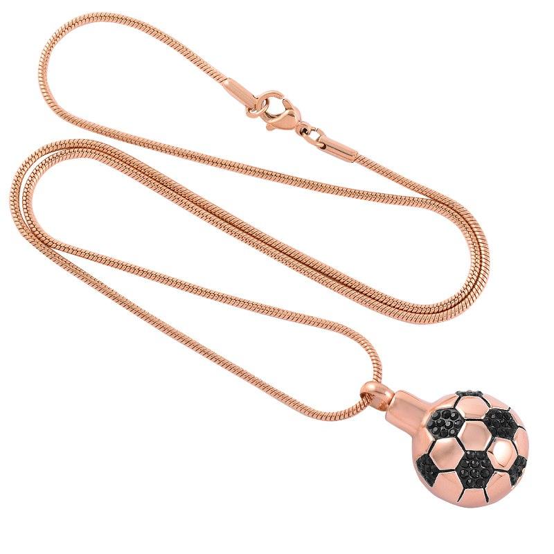 Cremation Necklace - Soccer Ball Style Cremation Urn Necklace With Black Rhinestones