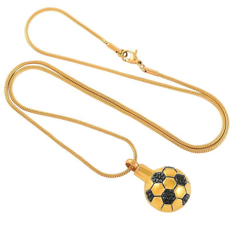 Cremation Necklace - Soccer Ball Style Cremation Urn Necklace With Black Rhinestones