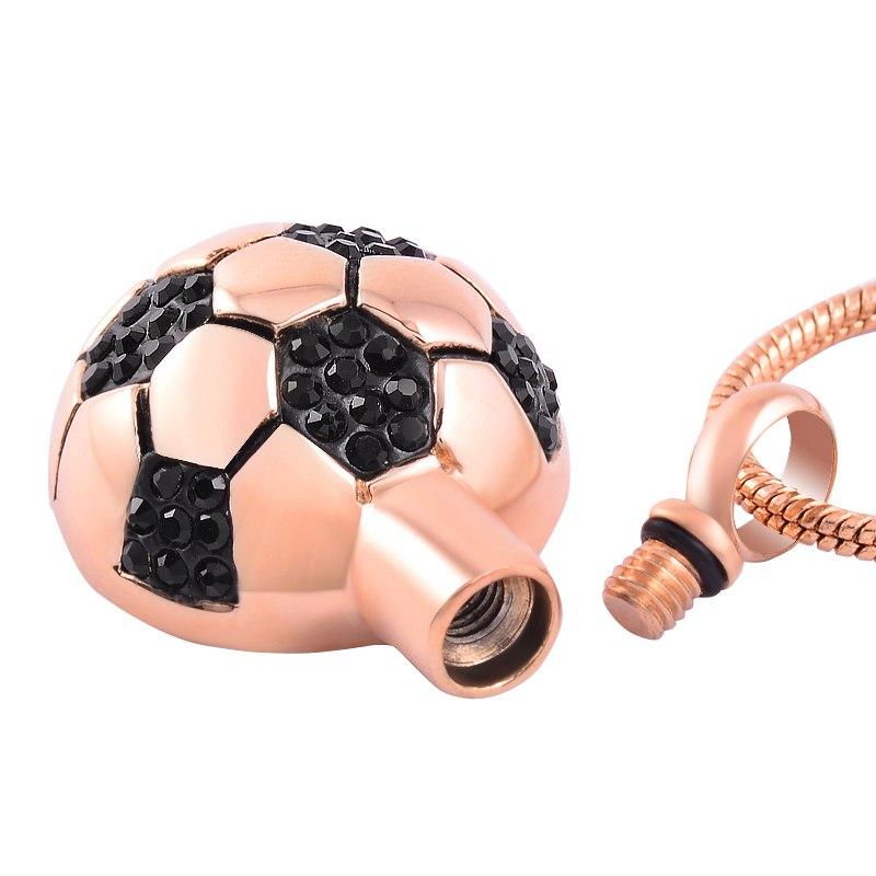 Cremation Necklace - Soccer Ball Style Cremation Urn Necklace With Black Rhinestones