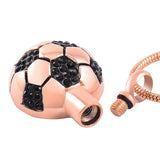 Cremation Necklace - Soccer Ball Style Cremation Urn Necklace With Black Rhinestones