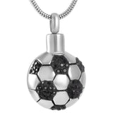 Cremation Necklace - Soccer Ball Style Cremation Urn Necklace With Black Rhinestones