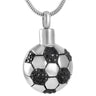 Cremation Necklace - Soccer Ball Style Cremation Urn Necklace With Black Rhinestones