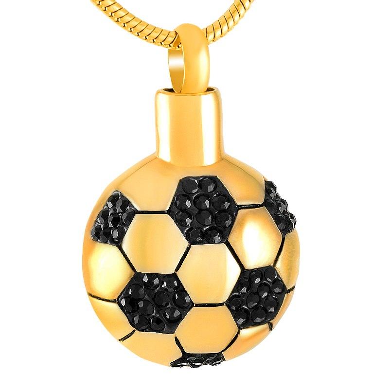Cremation Necklace - Soccer Ball Style Cremation Urn Necklace With Black Rhinestones