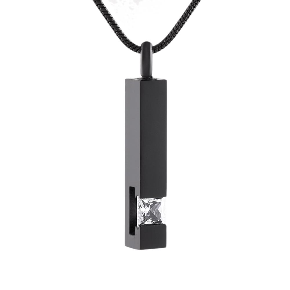 Cremation Necklace - Solid Column Cremation Urn Necklace W/ Rhinestone