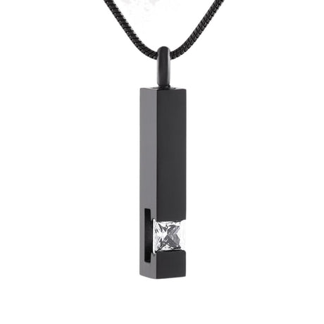 Cremation Necklace - Solid Column Cremation Urn Necklace W/ Rhinestone