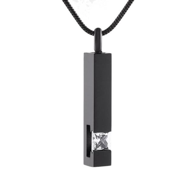 Cremation Necklace - Solid Column Cremation Urn Necklace W/ Rhinestone
