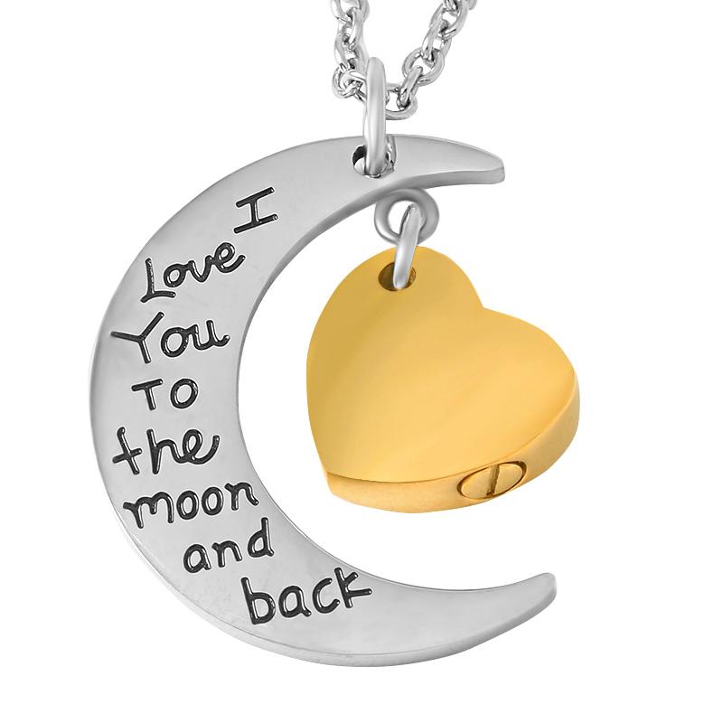 Cremation Necklace - Son/Daughter Crescent Moon & Heart Charm Cremation Urn Necklace
